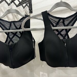 NY Collection Black Front-Zip Bra with Crisscross Mesh Back